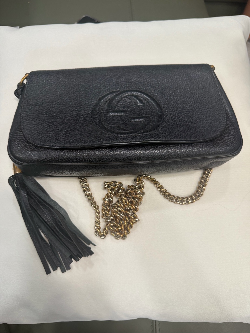 Gucci Black Soho Leather Crossbody with Gold Chain and Tassel
